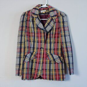 Vintage 70s Red & Yellow Plaid Blazer Modern Junior XS